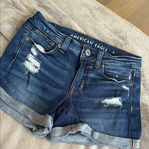 American Eagle Outfitters Blue Distressed Jean Shorts
